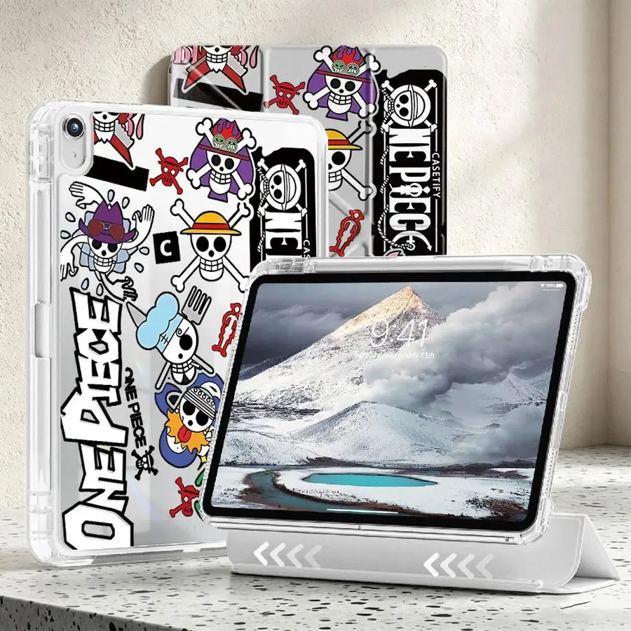 With Pen Slot Cover Tablet Case For iPad 12th Air 8 M2 M3 3 9th 11th 10th Gen Pro 13 2025 2026 Mini 7 6 5 One Piece Cartoon Logo