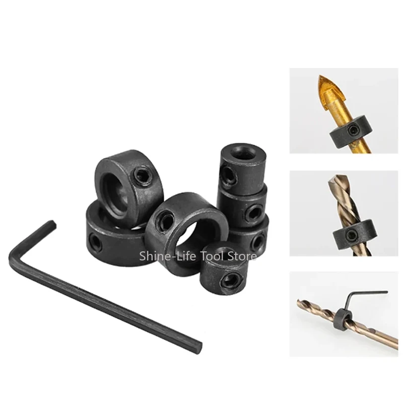 Shaft Limit Lock Steel Press Depth Ajustable Positioner Hole Guide Woodwork Tool Drill Stoper Collar Set Stop Bit Ring 3-16mm