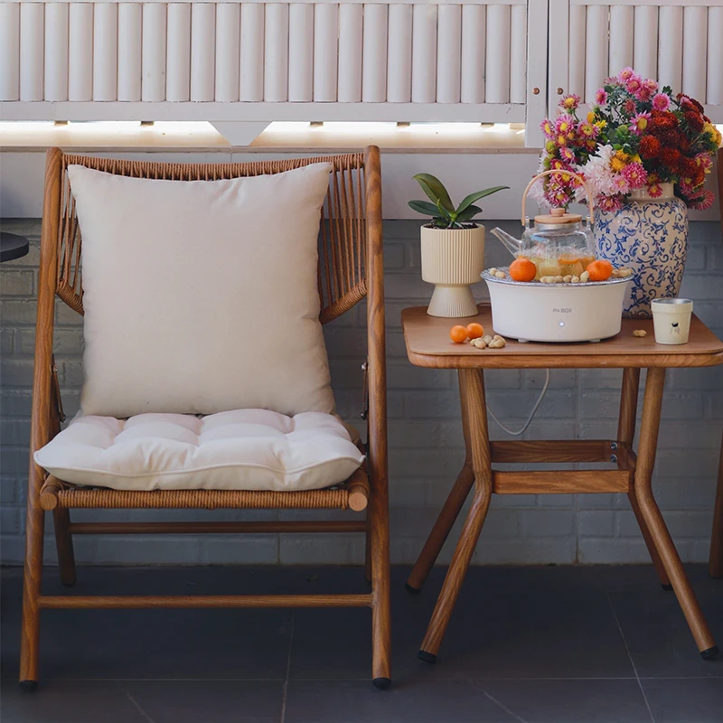 Balcony Foldable Reading Tea And Coffee Woven Rattan Chaise Lounge Chair Outdoor Small Table And Chairs