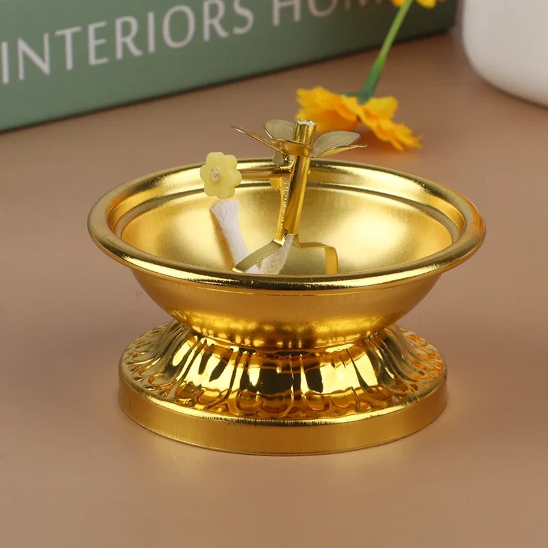 1Pc Butter Lamp Holder Exquisite Alloy Vintage Style Buddhist Butter Lamp Holder Oil Dish Foot Buddha Hall Lamp Decoration