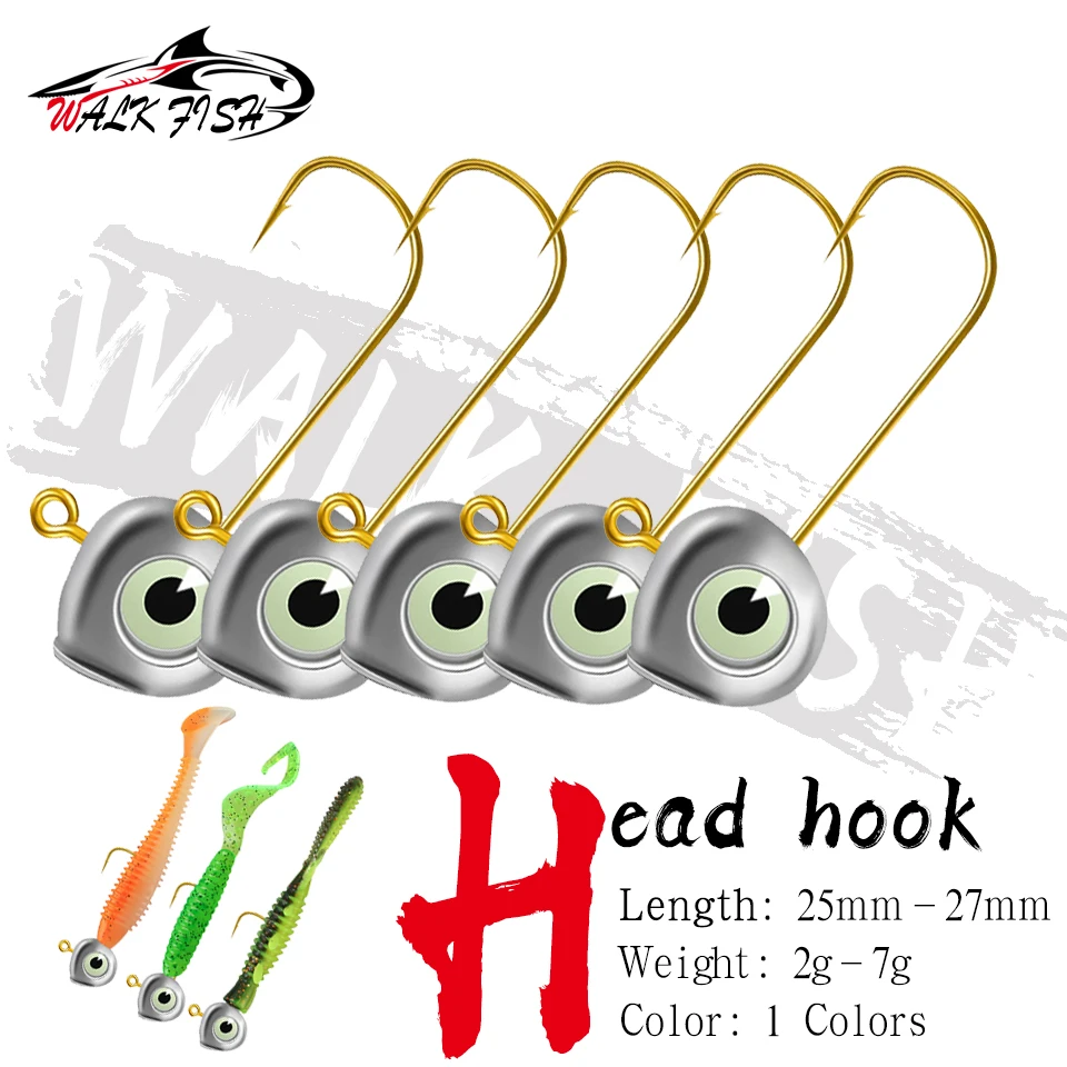 WALK FISH 5 Stück/Set 3D-Augen Angelhaken Mikro-Objekt Leuchtender Wurzel-Angelhaken Goldener Streifen Kleine Weiße Streifen Weicher Köder