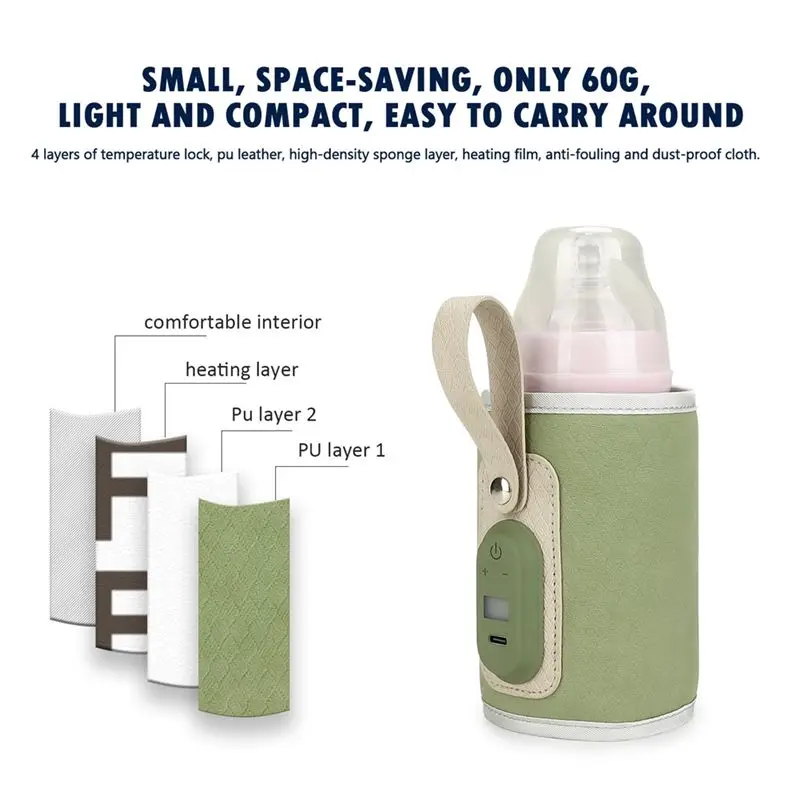B78B-Portable Baby Bottle Warmer Bag, Insulated USB Heater, Travel Milk Thermostat For Car, Blue