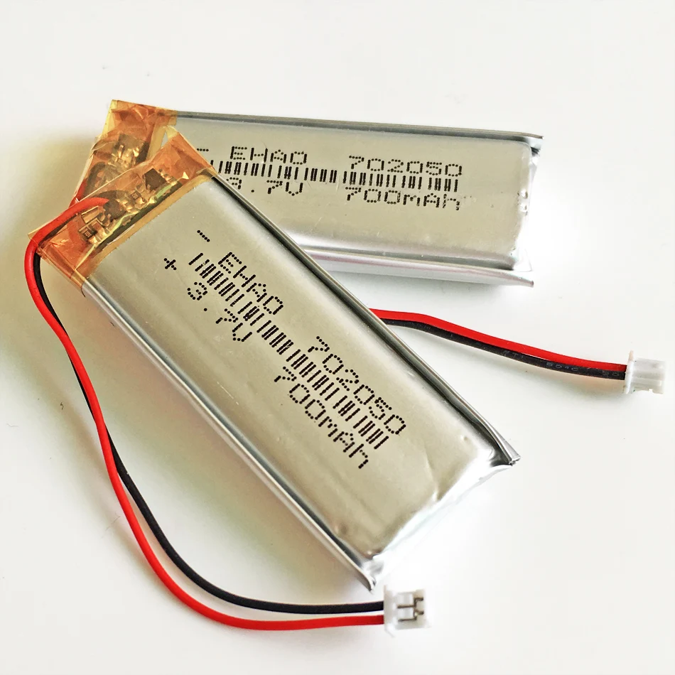 3.7V 700mAh 702050 Lithium Polymer LiPo Rechargeable Battery JST 1.25mm 2Pin Plug For Mp3 Headphone DVD E-book Bluetooth Camera