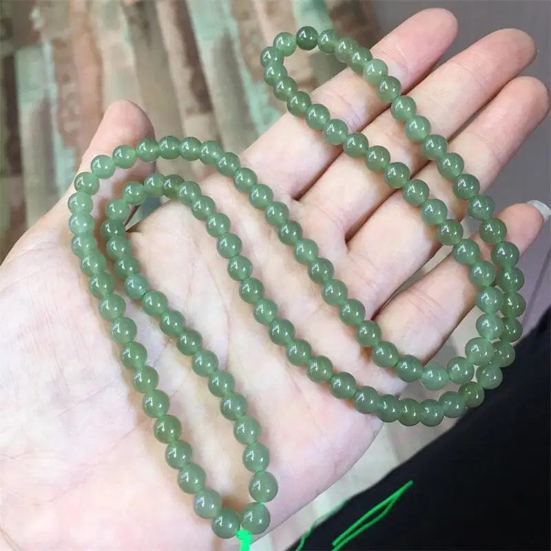 

6MM Natural Hetian Jade Sweater Triple Chain Bracelet Charms Handmade High Quality Crystal Healing Fashion Jewelry Gift