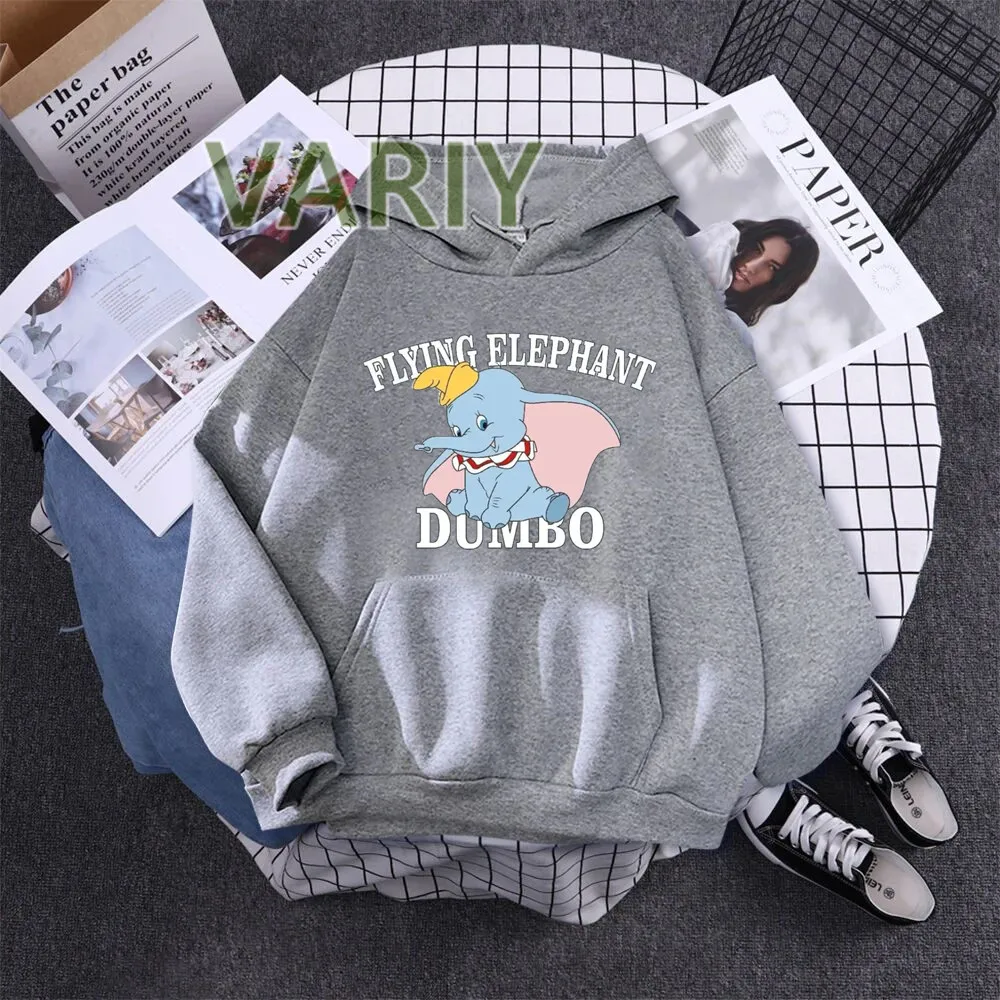 Funny Dumbo Graphic Print Hoodies Women Soft Loose Sportwear Female Sweatshirt Warm Fleece Ladies Clothes Polyester Y2k