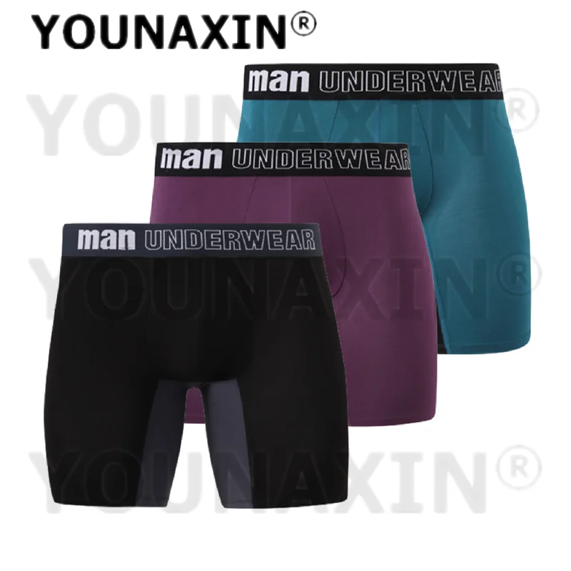 YOUNAXIN 3 Pieces Big Size Men's Boxers Briefs Panties Bamboo Fiber Boy Underpants Long Undies Asian Size M L XL 2XL 3XL 4XL 5XL