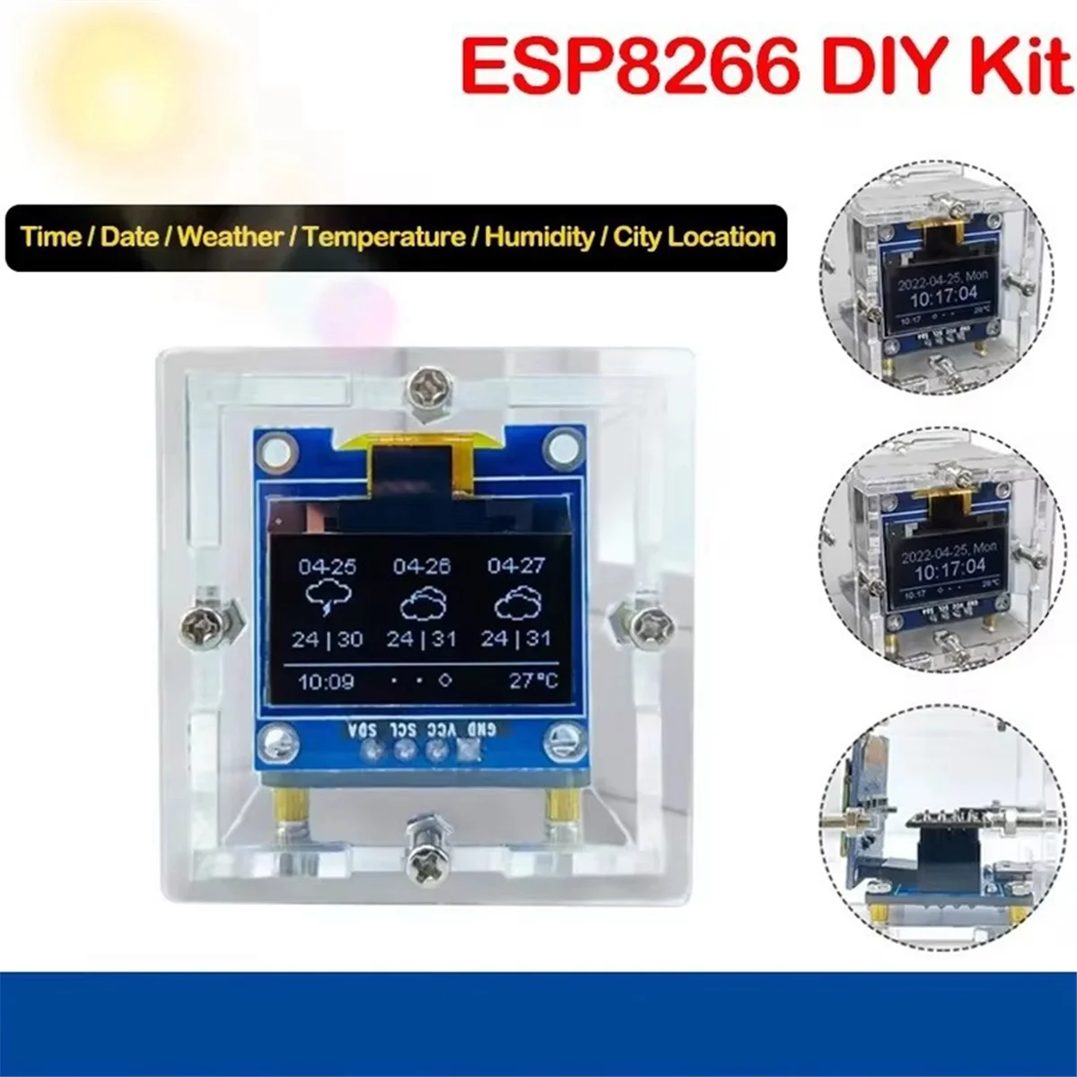 A93P ESP8266 Kit elettronico fai-da-te Mini kit orologio previsioni meteo WIFI in rete con display OLED e custodia Saldatura fai-da-te