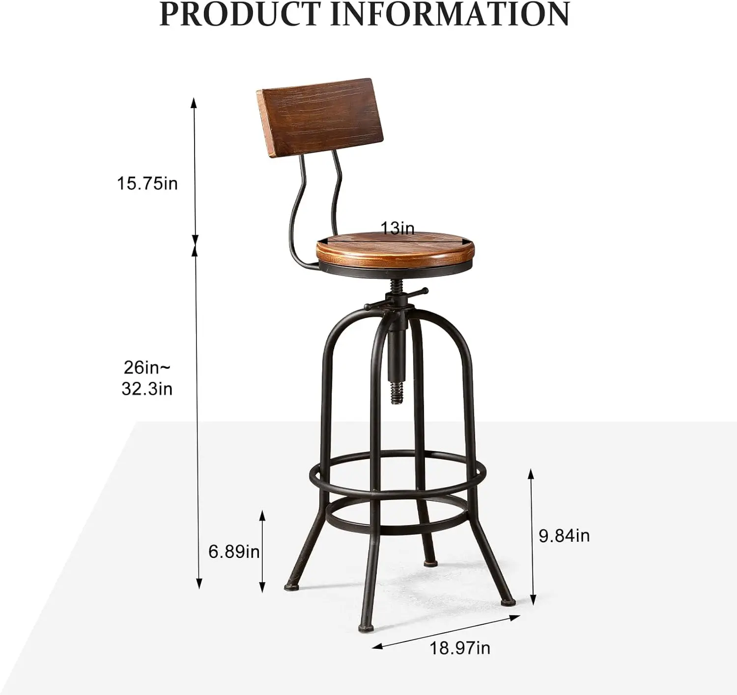3 Piece Industrial Bar Table Set Vintage 42Inch Bistro Pub Table And Set Of 2 Industrial Bar Stools With Backrest 26-32Inch