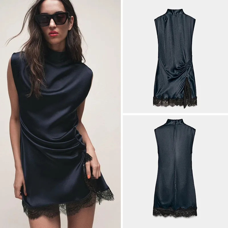 

Spring New Arrival Women's Dr Svel Lace Patchwork Dr Stand Collar Gown for 25-35 Years Old Women