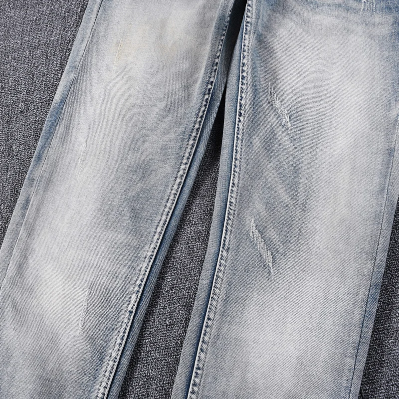 Men's Light Blue Stretch Slim Fit Jeans Casual Nostalgic Washed Straight Leg Pants Italian Designer Fashionable Y2K Style