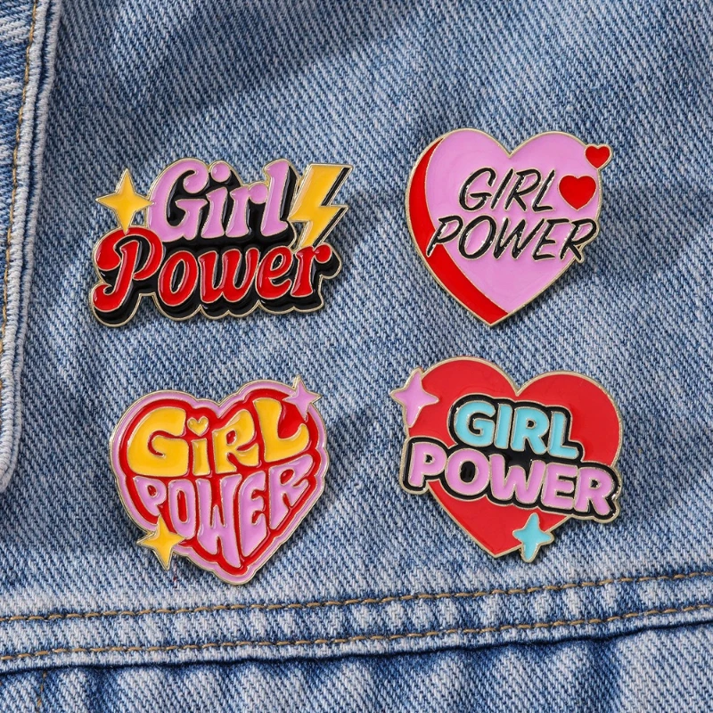Heart Shape Alloy Imitation Enamel Brooch Feminist Power Decorative Pin Badge for Backpack Clothing