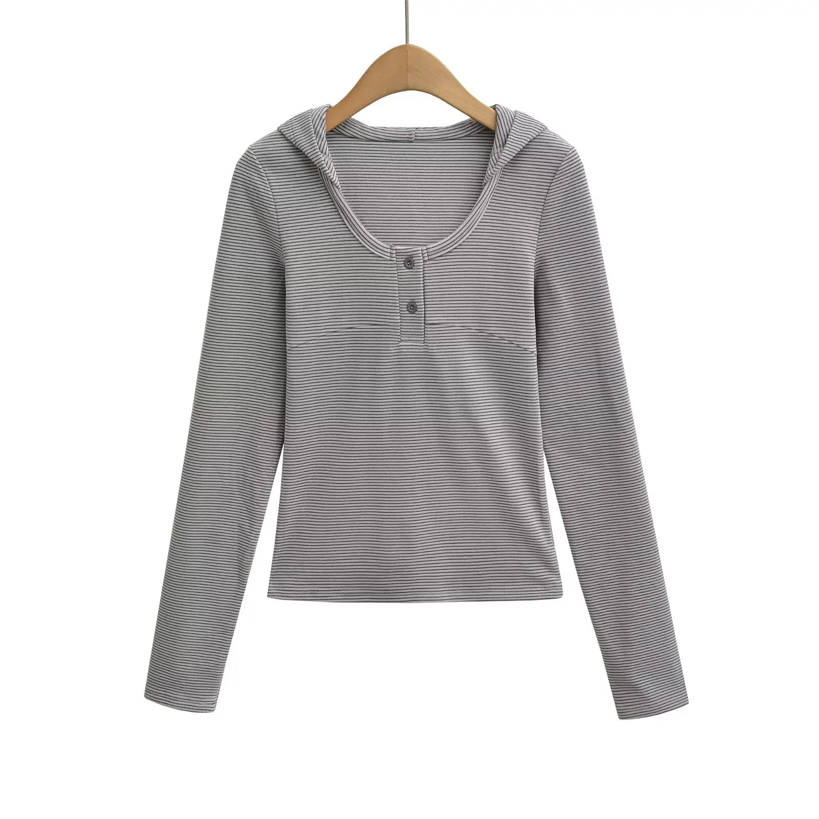 

Новая женская повседневная элегантная теплая рубашка в американском стиле Derong в полоску с длинными рукавами и капюшоном, модный стиль 2QQA