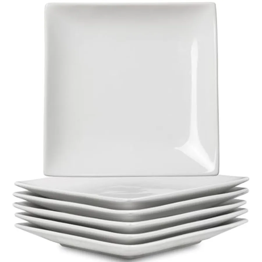 

Appetizer Plates Set of 6 6 Inch Porcelain Dessert Plates White Stackable Square Salad Plates for Snack Steak Bread Butter Chip