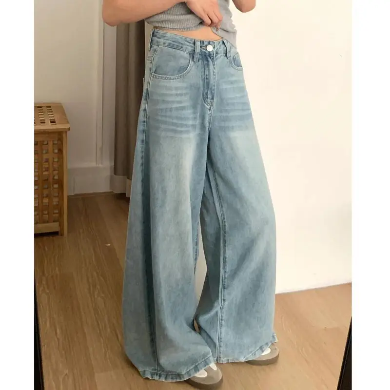 

Deeptown Y2k Vintage Washed Women Jeans High Waist Wide Leg Korean Fashion Denim Pants Baggy Harajuku Trousers Casual Spring