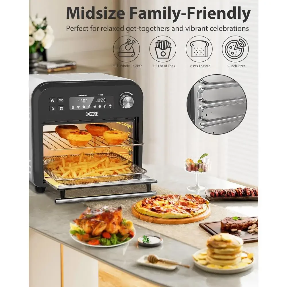 14QT Air Fryer Oven 8-in-1 Convection Toaster with Grill Roast Temperature Control Rapid Cooking 1250W Including Accessories