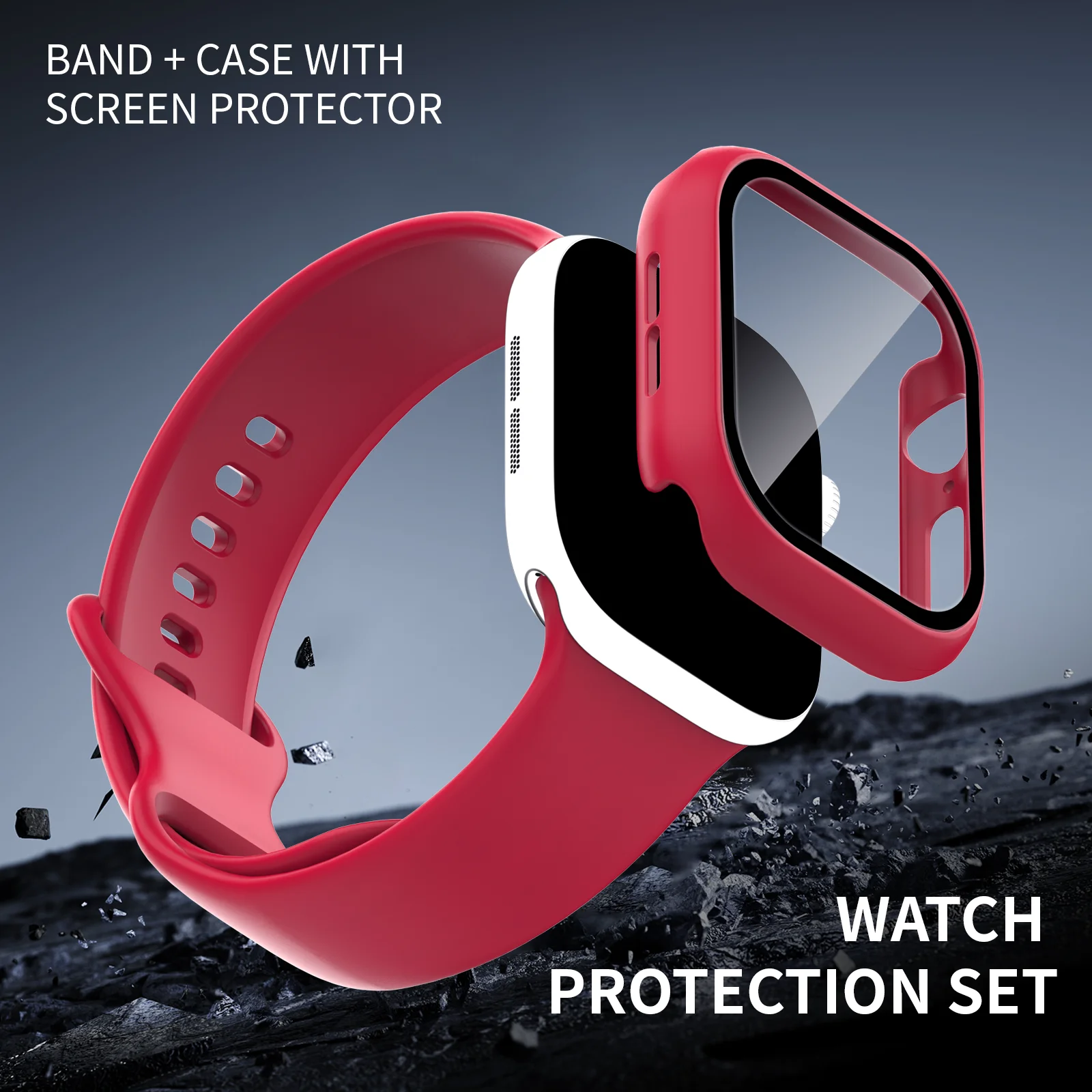 2PC, Silicone Strap + Case for Apple Watch Series 12-1 Ultra 4 SE, 46 42 49 45 41 44 40 38mm, 16 Colors Full Coverage Protection