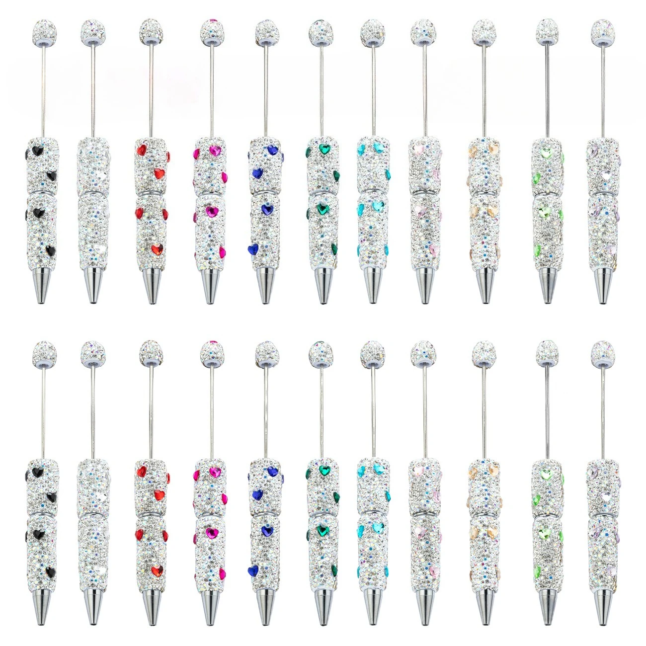 

10pcs DIY New Love Beaded Ballpoint Pen Student Office Writing Ballpoint Pen Plastic Hand-studded Full Rhinestone Beaded Pens