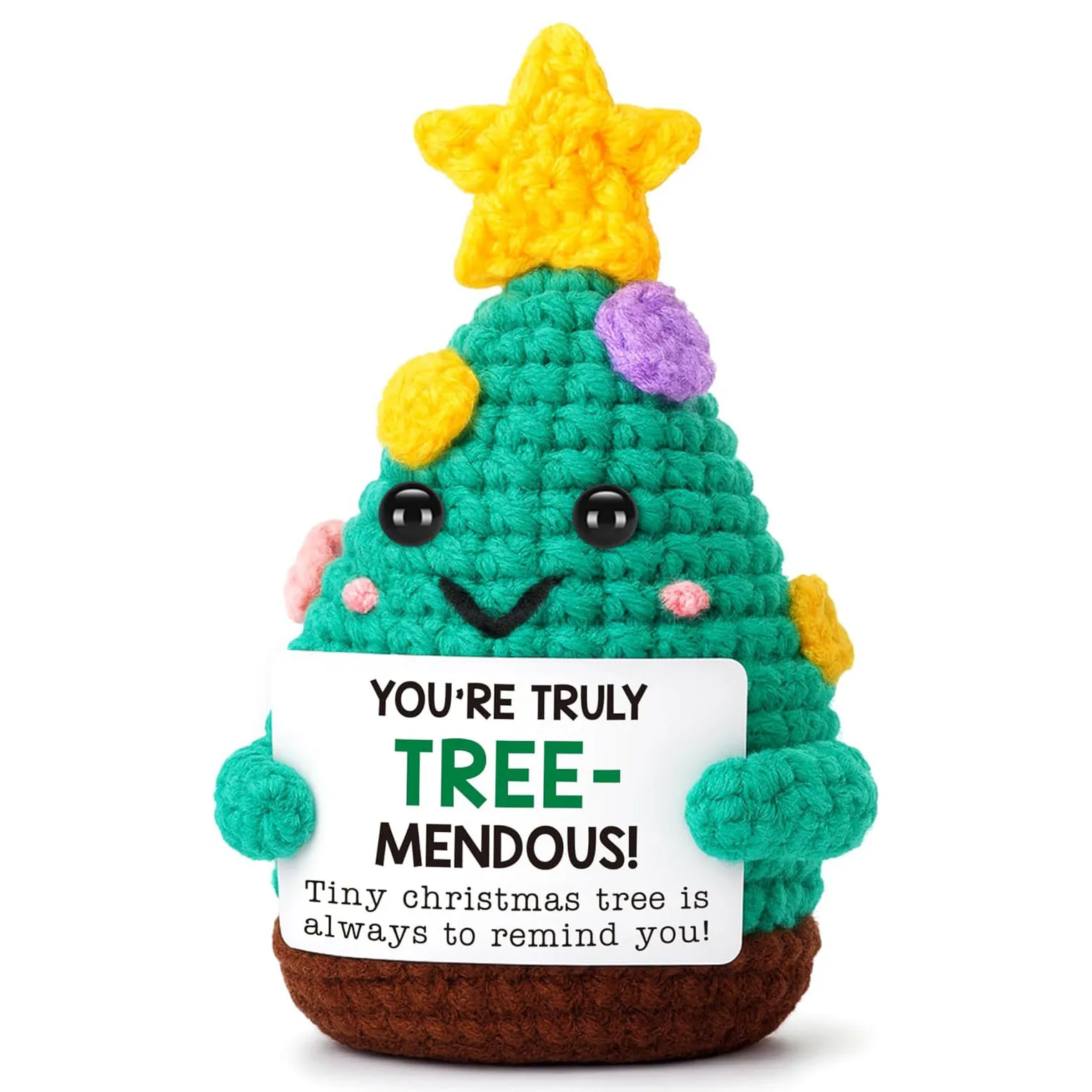 Mini Handmade Christmas Tree Crochet Decor Merry Inspirational Cheer Up Gifts for Sister Friends Mom Grandma Christmas Gifts
