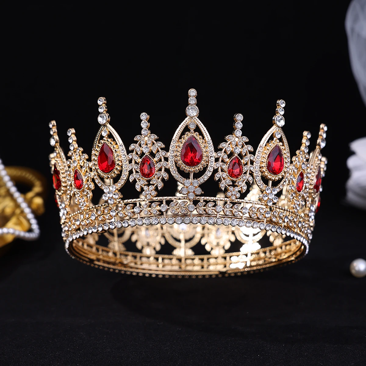 Luxus Kristall Strass Runde Tiaras Und Kronen Prinzessin Königin Diademe Hochzeit Braut Haar Zubehör Frauen Kopf Schmuck