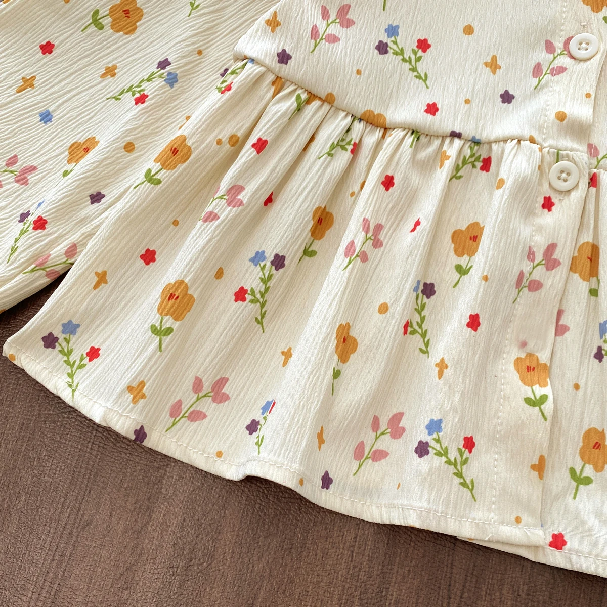 Humor Bear Mädchen-Kleidungssets, Herbst, Blumenmuster, offene Knopfleiste, langärmelige, gerade geschnittene Hosen, 2-teiliger Kinderkleidungsanzug – Detail 5