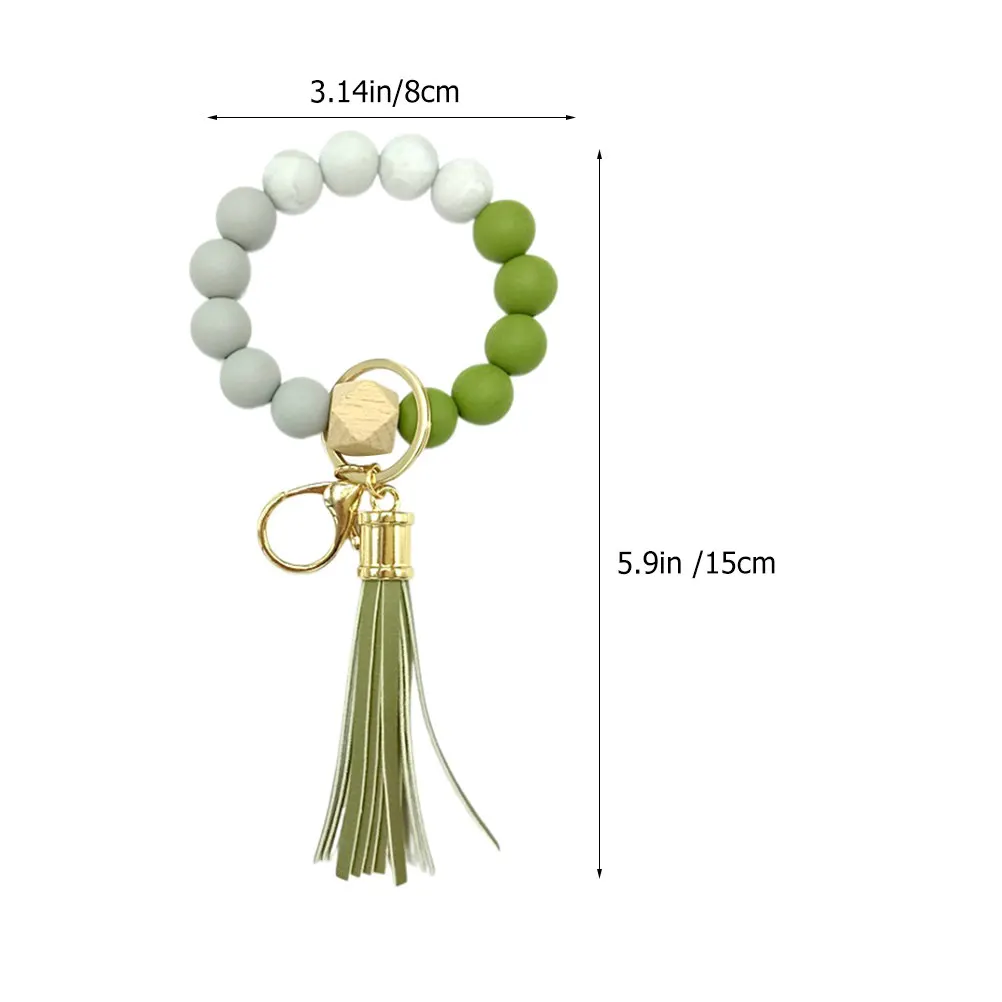 Wooden Silicone Beaded Keychain Bracelet Wristlet Tassel Decor for Keys Purse Bag Real Agent Gift First Home Welcome Back