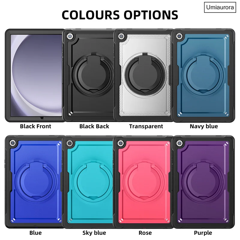 For Samsung Tab A11 8.7 SM-X130 A9+ Plus 11 inch SM-X230 SM-X210 Shockproof Silicon PC Tablet Case Pull Ring Stand Strap Funda