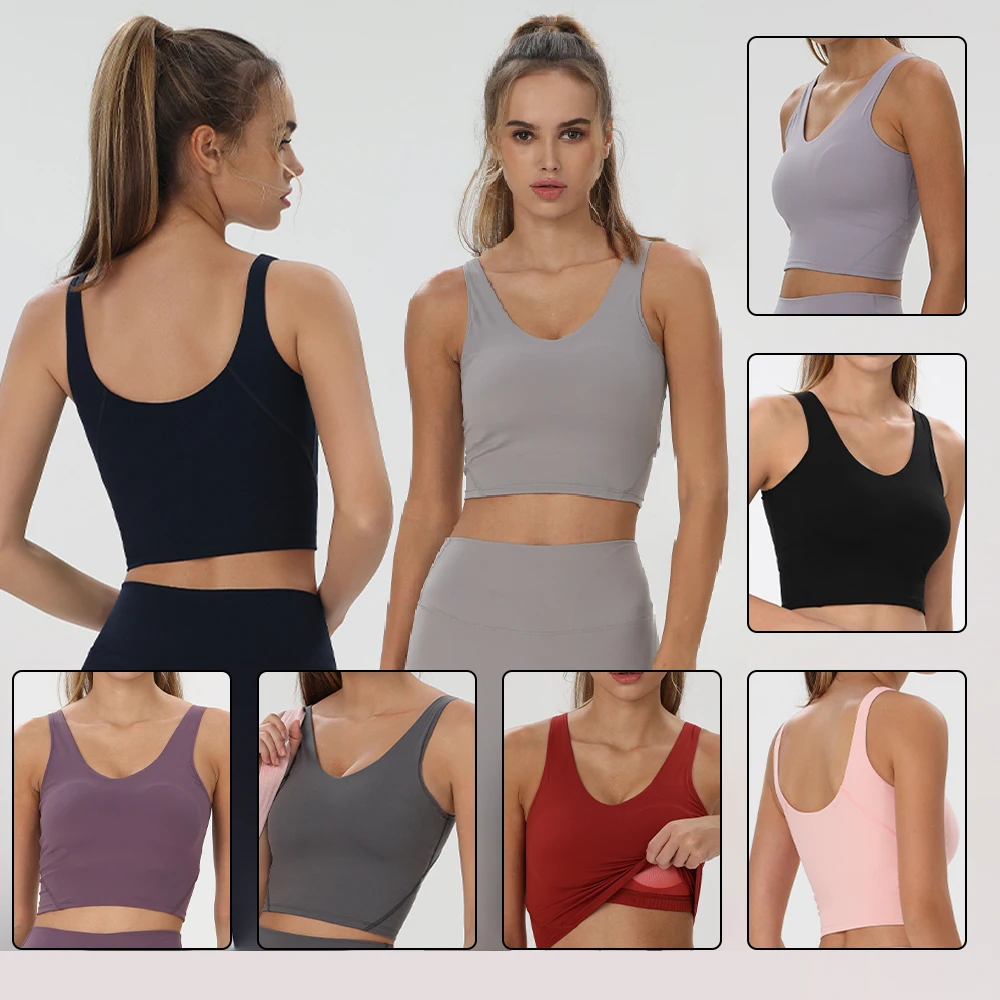 

Women's Seamless U Neck Yoga Crop Top - Buttery Soft Ultra-Stretch Fitness Vest with Racerback & Removable Pads