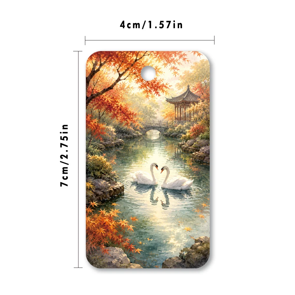 40pcs, Gift Tags, Chinese Autumn Garden Scene, Hanging Paper Labels for Gift Wrapping, Holiday Party Decor with String