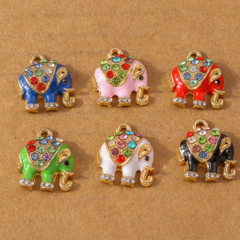 10 sztuk kolorowe emaliowane kryształowe słoń Charms wisiorki do tworzenia biżuterii kolczyki naszyjnik DIY akcesoria dostaw
