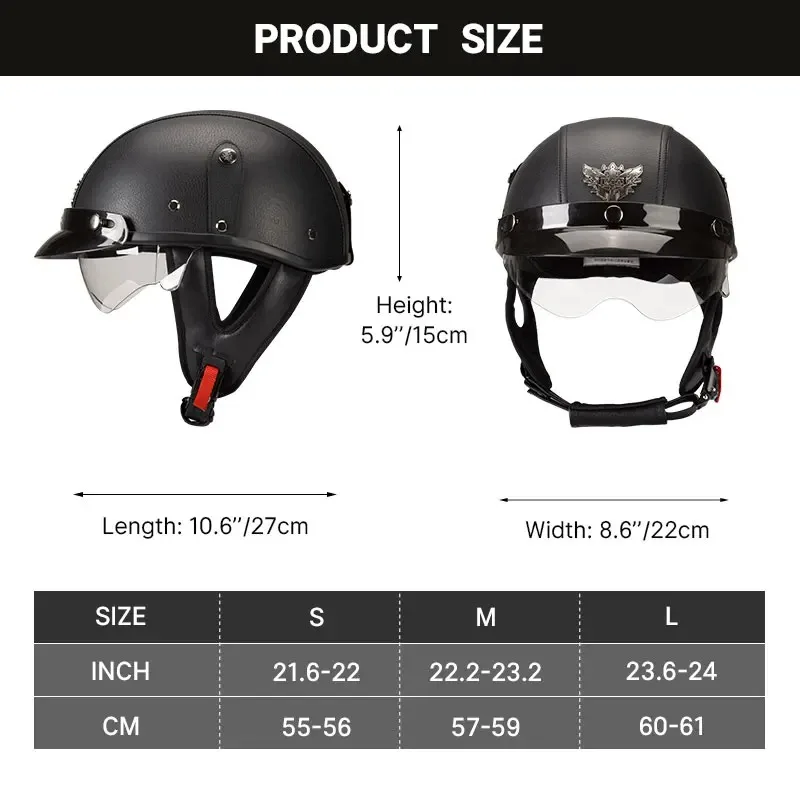 Light Retro German Style Leather Half Helmet Breathable Airflow Open Face Motorcycle Helmet Comfort Wear Classic Casco Moto