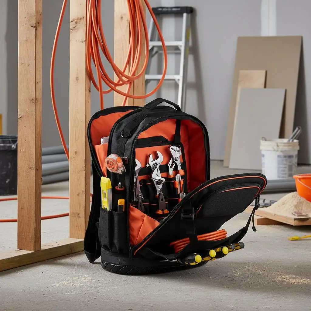 

Рюкзак для инструментов 18 дюймов для электромонтажных работ, обслуживания систем ОВКВ, домашнего ремонта, 65 карманов, отделение для ноутбука, жесткое дно