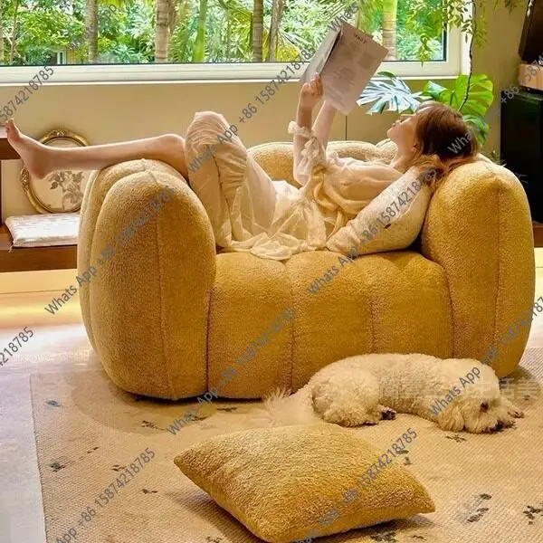 

Nm Single Fabric Sofa Living Room Small Apartment Pumpkin Chair Leisure Chair French Retro Style Balcony Sofa Personality