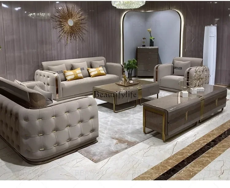 Italian light luxury leather villa furniture high-end luxury living room sofa combination