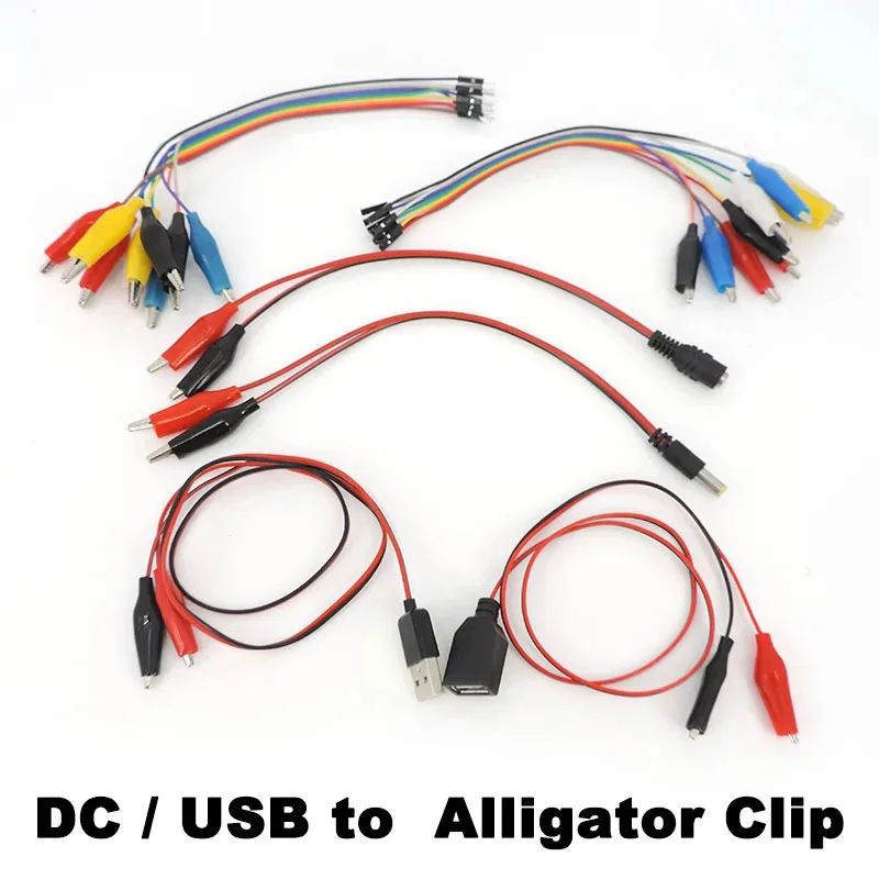 Double Jumper Wire USB DC male female Plug to Crocodile Alligator Cilps Test Lead Cable Jack Probe Electric tool connector C
