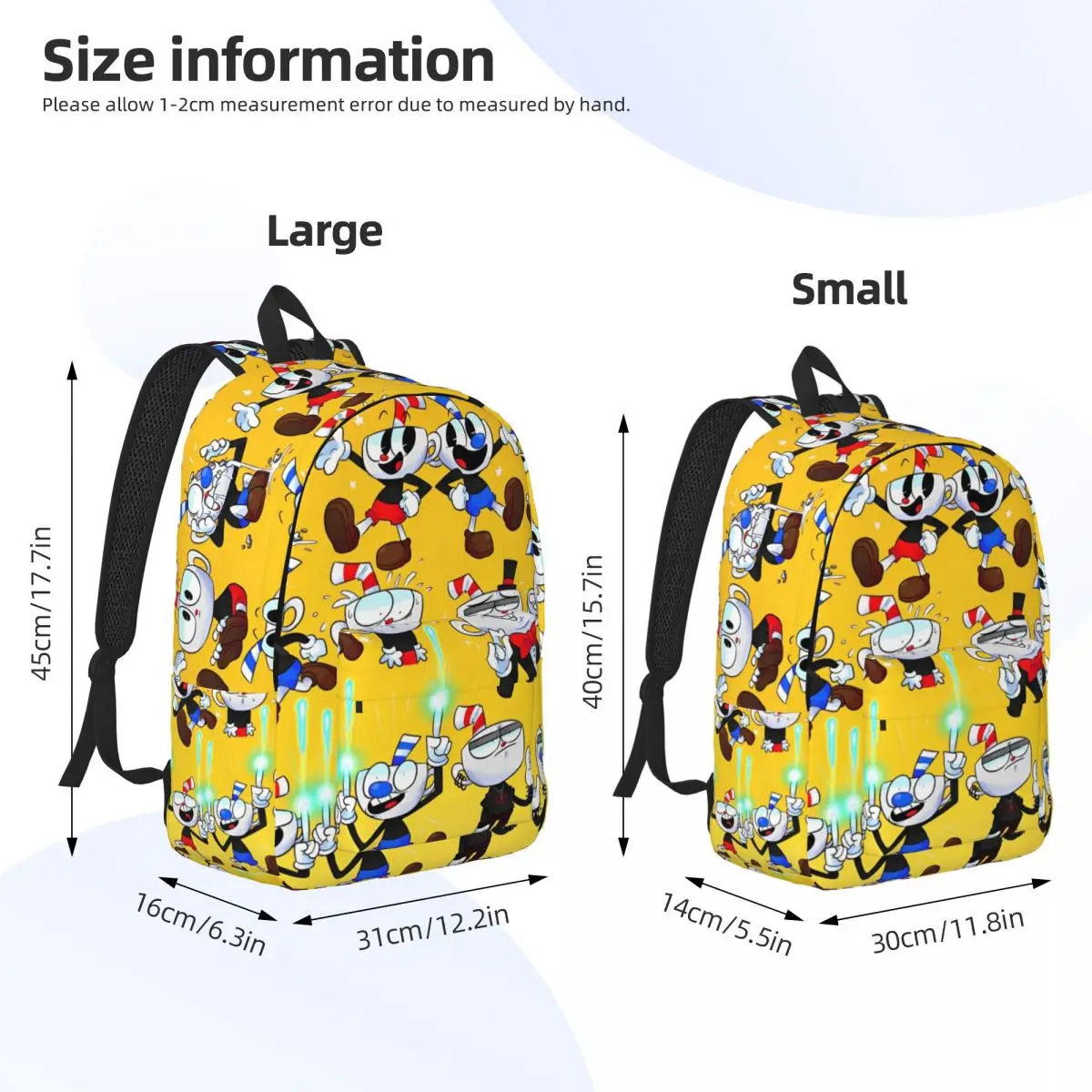 Cuphead And Mugman Backpack Elementary High College School Student Shooting Game Bookbag Men Women Canvas Daypack Travel