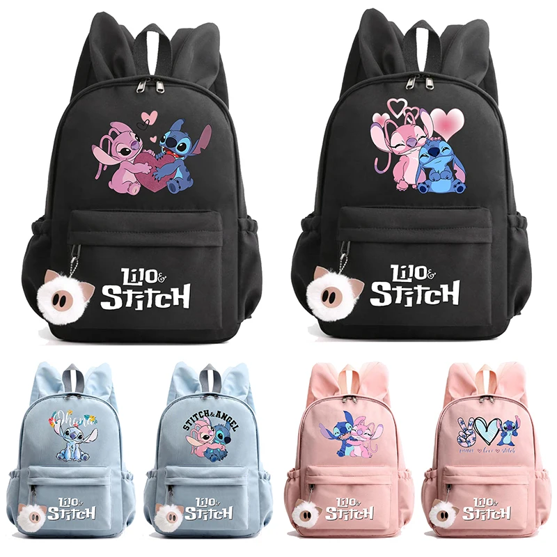 

Disney Lilo Stitch Backpack Teenager Girl Canvas Backpack Schoolbag Large Capacity Schoolbag Bookbag Rucksack Travel Bag