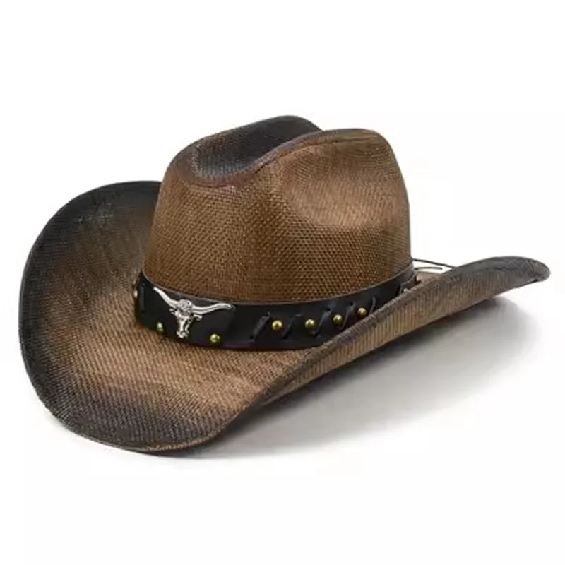 2024 New Summer Cowboy Straw Hat Double Concave Top 10cm Brim Men\'s and Women\'s Western Cowboy Hat Sun Protection sombrero homb