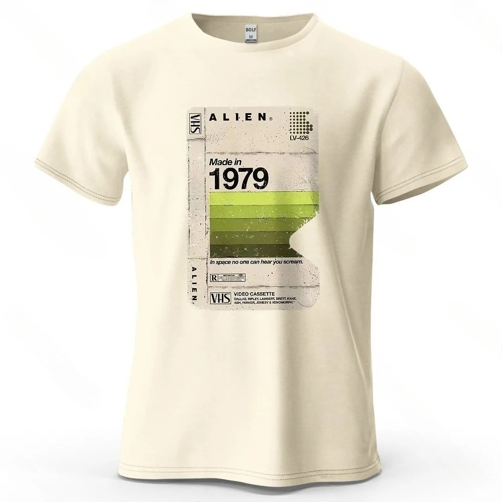 Alien 1979 Tape Printed Men's T-Shirt Cotton Movie Night Graphic Tees for Women Men's Clothing Streetwear 2026 Summer T Shirt