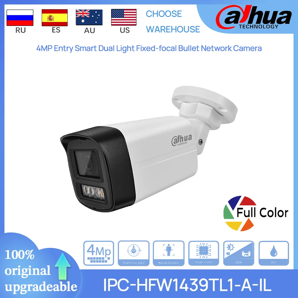 

Dahua Original IPC-HFW1439TL1-A-IL 4MP Entry Smart Dual Light Fixed-focal Bullet POE Network Camera Human Detection Built in Mic