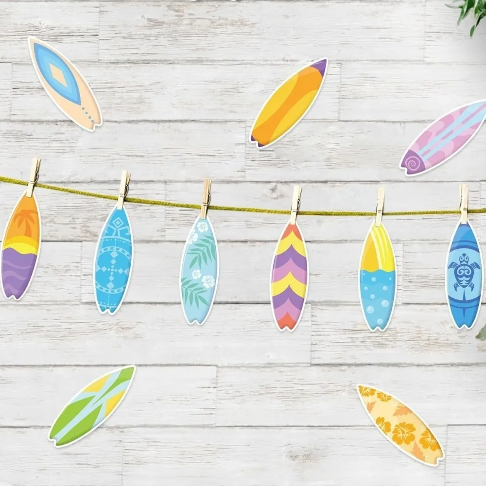 60pcs Summer Theme Hawaiian Surfboard Stickers Waterproof Removable Mini Surfboard Decorations Colorful Beach Party Decoration
