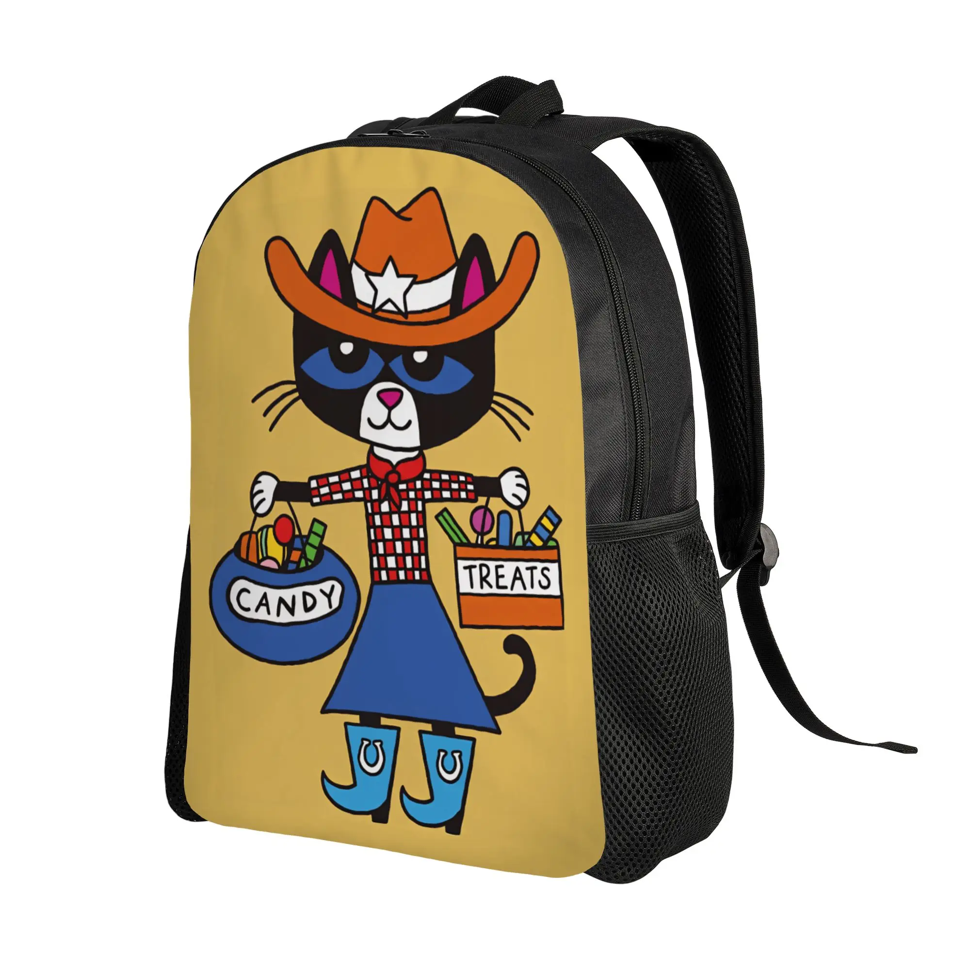 Petes the cat halloween party Poster Backpack  Sport Backpacks Teen Leisure High School Bags Designer Lightweight Rucksack