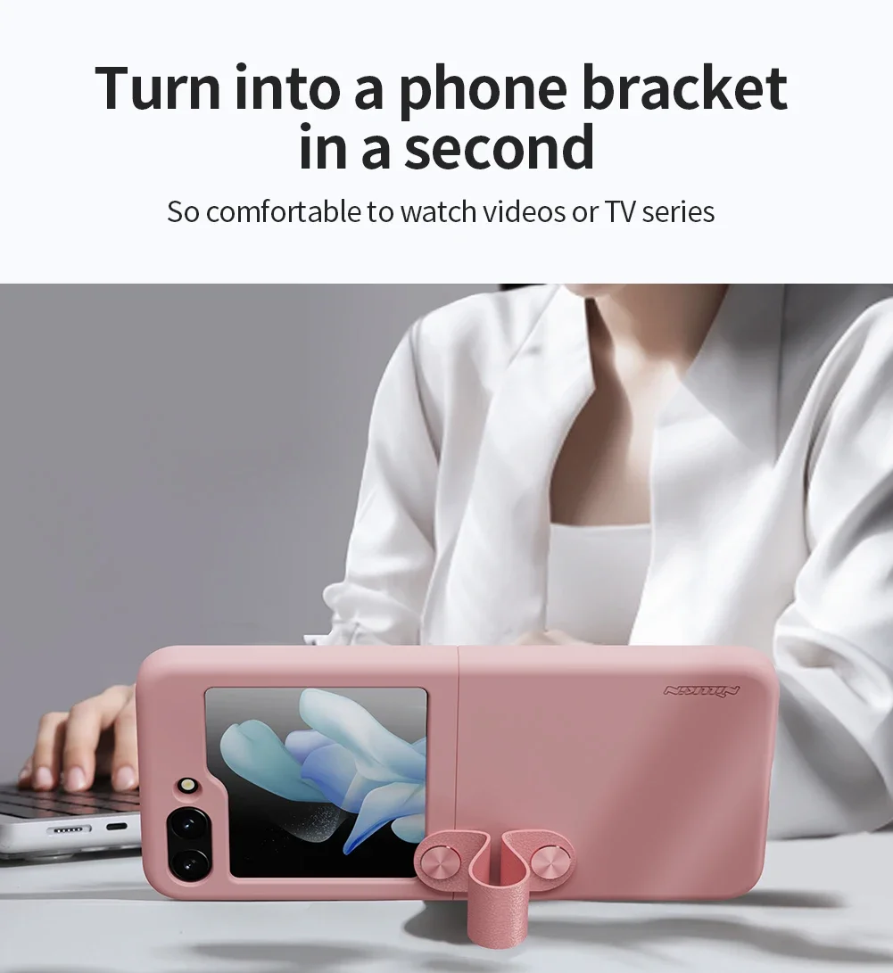 Original Nillkin For Samsung Galaxy Z Flip 5 Grip Case Finger Strap Liquid Silicone Phone Bracket Cover ZFlip5 Flexible Flip