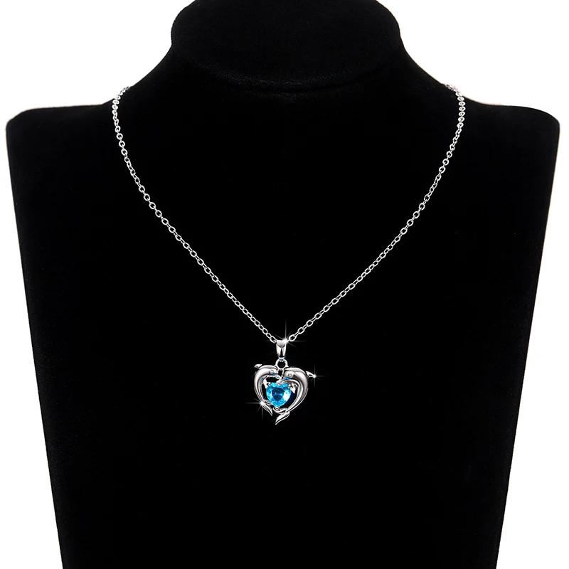 Huitan Romantic Love Dolphin Pendant Necklace for Women Exquisite Gift Wedding Ceremony Party Unique Accessories Fashion Jewelry