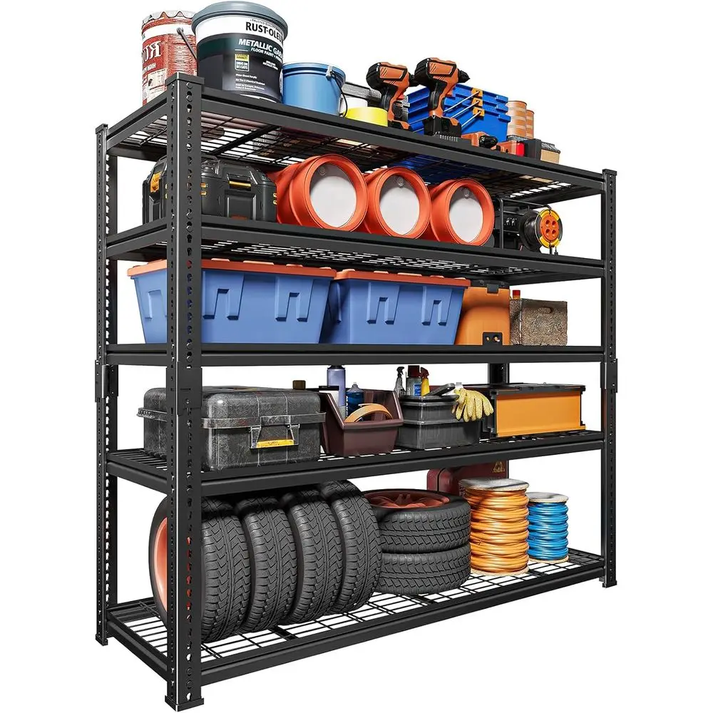 

60 Wide 5-Tier Adjustable Heavy-Duty Metal Garage Shelving, 24 Depth, 78 Height, 660 lbs Shelves, 3300 lbs Capacity, Black