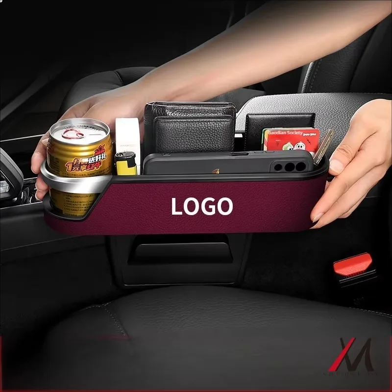 

Car storage with side pocket and cup holder seat gap filler for key wallet cash and phone console storage