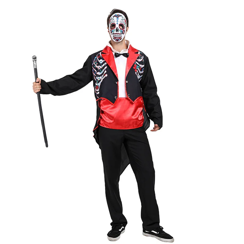 Man Halloween Day Of The Dead Costumes Skeleton Ghost Scary Cosplay Carnival Purim Parade Nightclub Bar Role Playing Party Dress