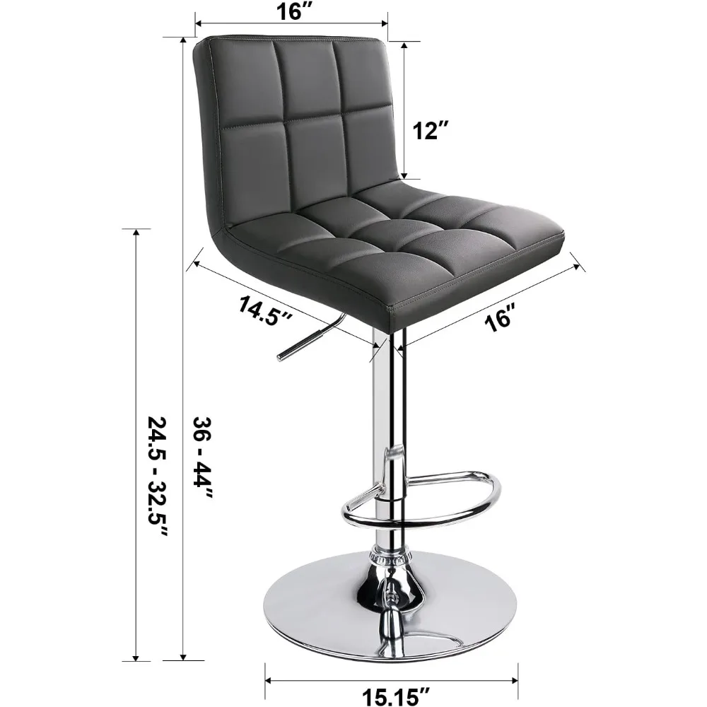 Moderner verstellbarer drehbarer Barhocker aus PU-Leder mit Rückenlehne, 2er-Set (grau)