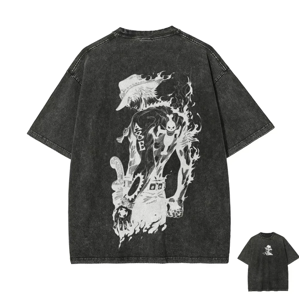 

Men's One Piece Anime T-shirt Red Cotton Short Sleeve Cartoon Skeleton Graphic Tee Soft Breathable for Casual Otaku Campus Home