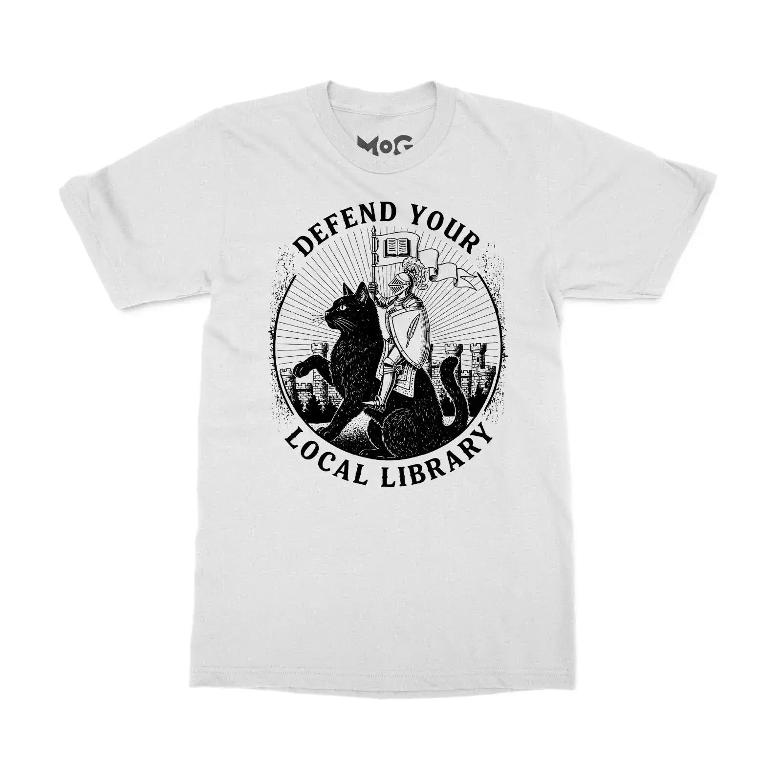 Lustiges T Shirt Buchliebhaber Verteidigen Sie Ihre lokale Bibliothek Ritter Katze Buch Geschenk vintage Washed Soft Breathable