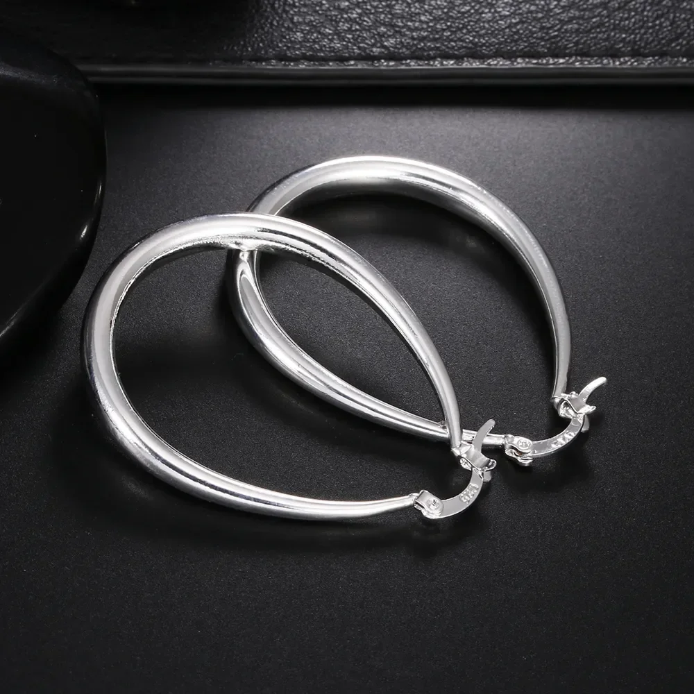 41MM Silver Color  Smooth Circle Big Hoop Earrings for Women Fashion Party Wedding Jewelry Christmas Gifts image 6
